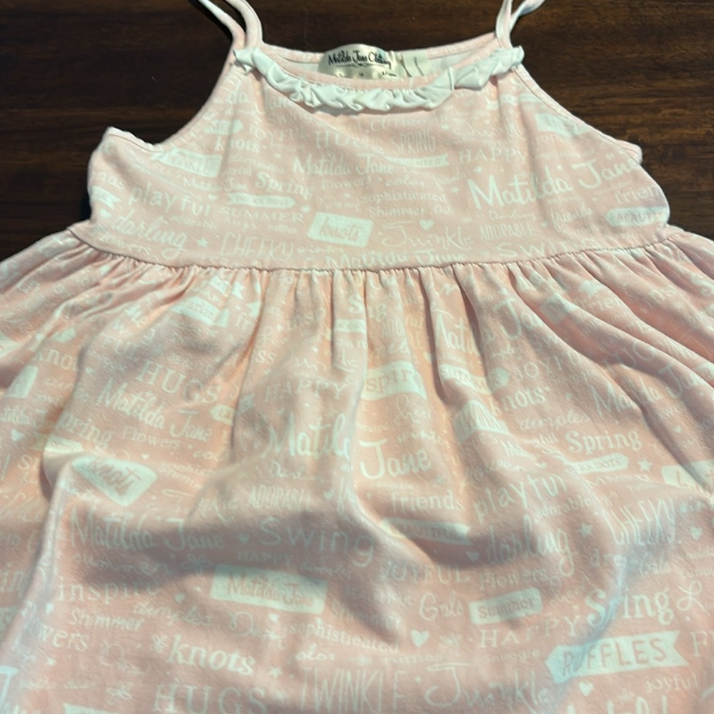 Matilda, Jean, print spaghetti strap, pink white ruffle dress size 10 - Picture 4 of 6